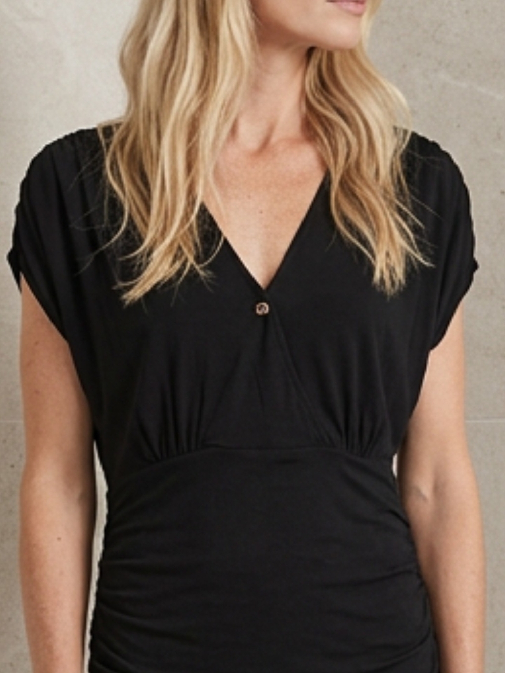 Black V-Neck Ruched Women’s Top